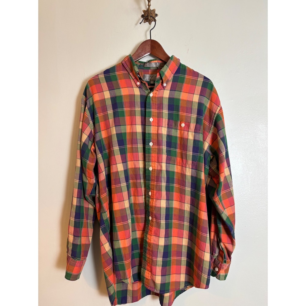 Lord and Taylor Kensington Mens Plaid Button Down Soft Fall Academia Large